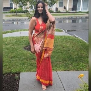 'Dubta Sooraj' Orange / Yellow Printed Gorgette Saree